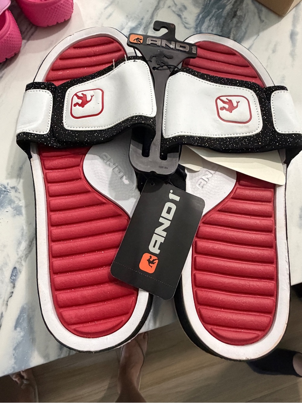 And1 Red, White & Black Adjustable Slide Sandals